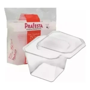 Pote Descartável Quadrado 250ml Freezer/micro 40un Prafesta Transparente