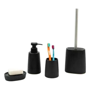 Kit Banheiro Saboneteira E Escova Sanitária 4 Pçs - Oikos Cor Preto