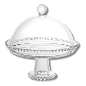 Prato De Cristal Com Pé E Tampa Pearl Para Bolos Doces Wolff