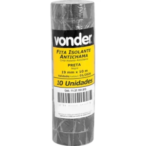 Kit 10 Fitas Isolante Antichama 19mm 10m Vonder 750v Cor Preto Liso