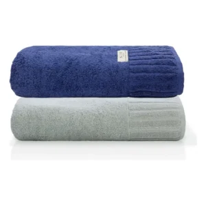 Jogo Toalha De Banho Gigante Ele/ela Velour - 500g/m² Camesa Cor Marinho/limestone