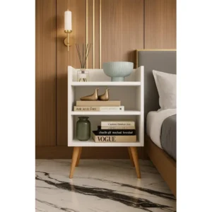Mesa De Cabeceira Compacta Com Prateleira P/ Quarto Vintage Fosco Branco