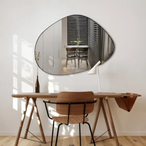 Espelho Orgânico Decorativo Grande Em Couro 60x80cm Cor Da Moldura Preto Rei Dos Vidros Nuvem