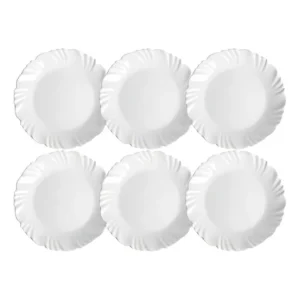 Jogo de Pratos Sobremesa Vidro Opalino Branco Nadir Figueredo 6 Pçs