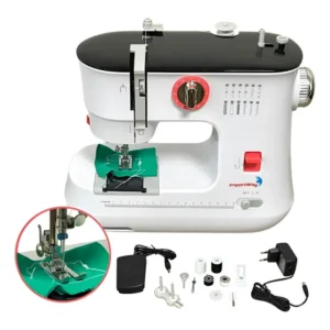 Máquina De Costura Agulha Dupla Bainha Luz E Cortador Bivolt Branco 127/220v