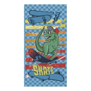 Toalha Banho Infantil Lepper Dinossauro Skate Azul-escuro 60x110cm
