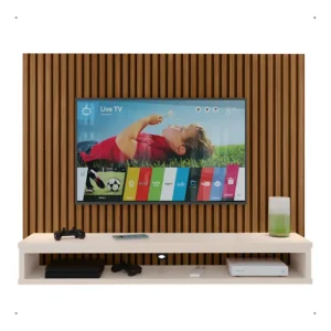 Painel Ripado Moderno Para TV Até 50" Com Nicho MDP Ripado Freijo