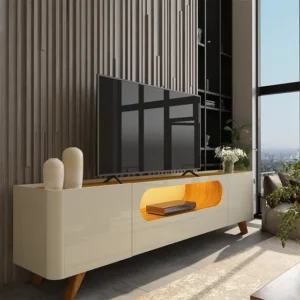Rack Para Tv Até 85 Polegadas Com Led Com Pés Da Off White/naturale