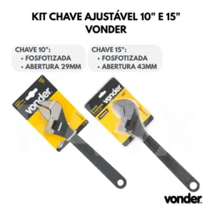 Kit Chave Inglesa Ajustável 10 + 15 Vonder Fosfatizadas Aço Carbono Alta Resistência
