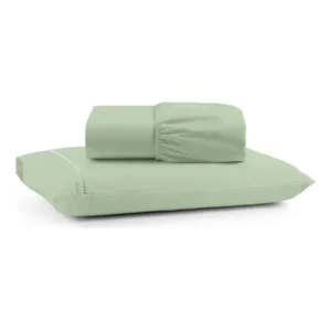 Jogo De Cama 600 Fios Solteiro 2 Peças 100% Algodão Verde Liso