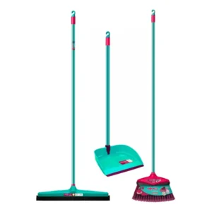 Kit Noviça Vassoura Multiuso Rodo 45cm E Pá Lixo Articulada