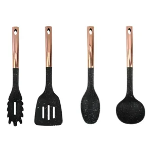 Kit 4 Utensílios Concha Espátula E Pegador Cozinha Silicone Preto