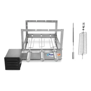 Churrasqueira Giratória Pratic Metal 3 Espetos Inox Motor Lado Esquerdo