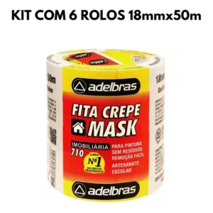 Fita Crepe Para Pintura Sem Residuos 18mm X 50m - 6 Rolos Cor Branco Liso