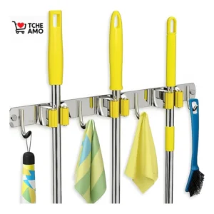 Suporte Vassoura Acabamento Inox Premium 7 maneiras de pendurar Porta Vassoureiro Com Designer Moderno e Compacto Organizado Para Ambientes Ganchos Para Vassouras Panos E Outros Utensílios Tche Amo