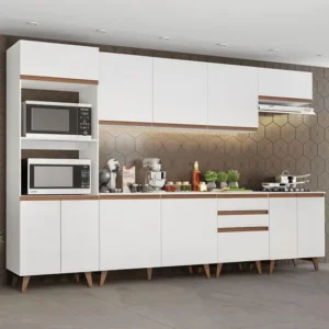 Armário de Cozinha Completa Modulada Madesa Reims Com Armário E Balcão Para Cooktop B Cor Branco GRRM32000209