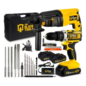 Martelete Perfurador Rompedor Professional 26mm 900w Sds Plus 3j Maleta E Furadeira Impacto 2 Baterias The Black Tools