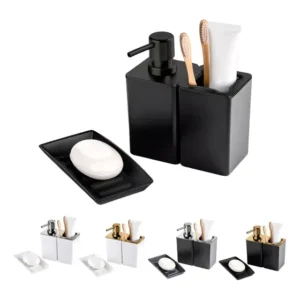 Kit Banheiro Conjunto Dispenser Porta Escovas E Saboneteira Preto/black