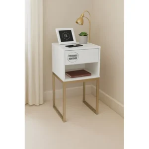 Mesa Cabeceira Industrial Fl Decor Branco 30cm 1 Gaveta MDF Eco
