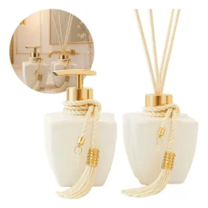 Kit Vidros Lavabo Branco Luxo C/ Enfeite Difusor E Sabonete