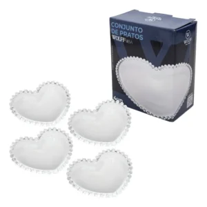Conjunto 4 Pratos Coração Pires 12x10 Wolff Mesa Posta Cor Transparente