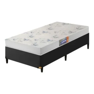 Cama Box Solteiro Colchão De Espuma D20 Supreme Branco Preto/branco