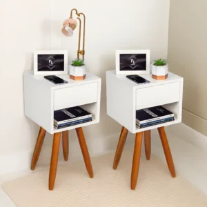 Criado Mudo Retrô Branco MDF 30cm FL Decor Estilo Vintage 1 Gaveta Pronto