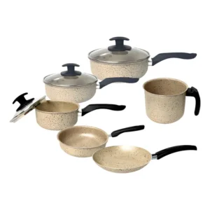 Conjunto Panela Caçarolas Antiaderente 9pecas Vanila Granito Cor Creme