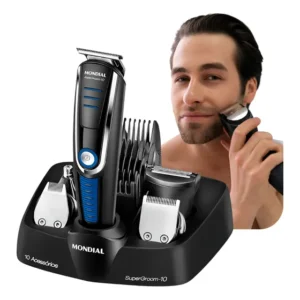 Máquina Barbeador Elétrico Mondial Com 10 Acessórios Preto/azul 127/220v
