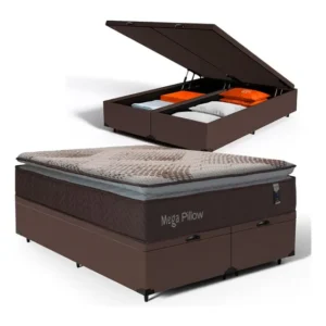 Cama Box Baú Queen + Colchão De Espuma Mega Pillow