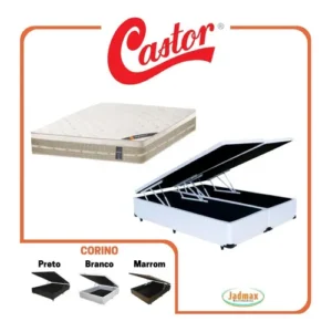 Cama Box Baú Casal Bipartida + Colchão Castor 138x188 Cor Corino Branco