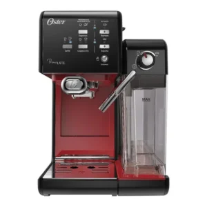 Cafeteira Oster PrimaLatte Automática preta e vermelha para expresso e cápsulas