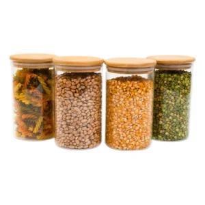 Kit 4 Potes De Vidro 1,1l Tampa De Bambu Herméticos - Tüd - Nude