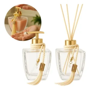 Kit Vidros Saboneteira Cromada E Difusor Luxo Com Enfeite