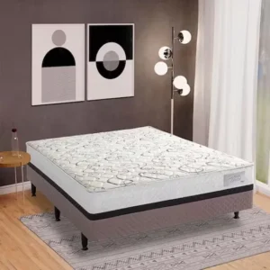 Cama Box Conjugada Casal Herval Roma Ortopédico Com Espuma Branco Com Marrom E Bege