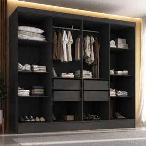 Closet Casal 100% Mdf 4 Gavetas Jatobá Yescasa Preto