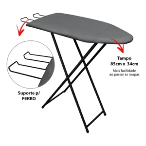 Mesa Açomix Tábua De Passar Roupa Reforçada Dobrável Preta