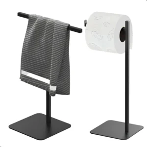 Porta Papel Higiênico Chão Banheiro Preto Aço Inox MetalCromo Nice