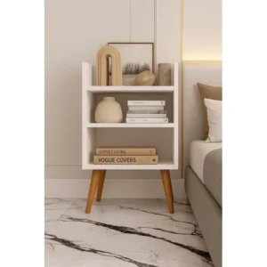 Criado Mudor P/ Cama Box Compacto C/ Prateleira Retrô Fosco Branco