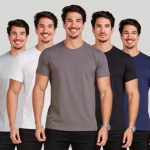 Kit 5 Camiseta Masculina Básica Slim Fit Algodão