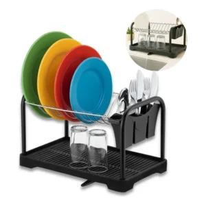 Escorredor De Louça Pratos Talheres Copos Aço Cozinha Duplo Preto