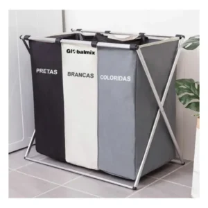 Cesto Para Roupas Sujas Multiuso Com 3 Compartimentos Preto, Cinza, Branco