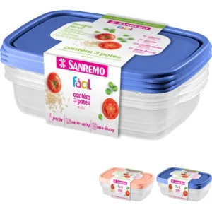 Kit 3 Pote Plástico Sanremo Fácil 1800ml Retangular Bpa Free Cor Azul