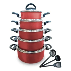 Jogo De Panelas 5 Peças Antiaderente Premium Com Tampa Vidro