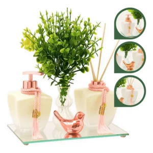 Kit Banheiro Degrade Branco Porta Sabonete Difusor C/bandeja