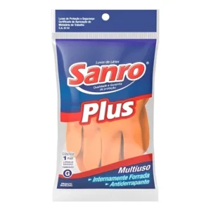 Luva Latex Limpeza Multiuso Sanro Plus Laranja