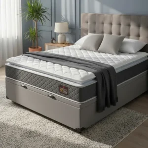Cama Box Baú Casal + Colchão De Espuma D45 C/ Pillow Top Cinza