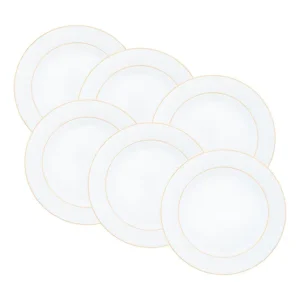 Conjunto de 6 Pratos Rasos de Porcelana Mônaco com Fio de Ouro 27cm x 2,5cm Branco Wolff