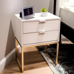 Criado Mudo Industrial FL Decor 2 Gavetas MDF 40cm Off White Fosco