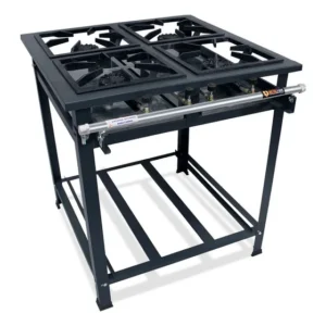 Fogão 4 Bocas Alta Pressão Perfil 5 Grelha 30x30 Industrial Preto 220v